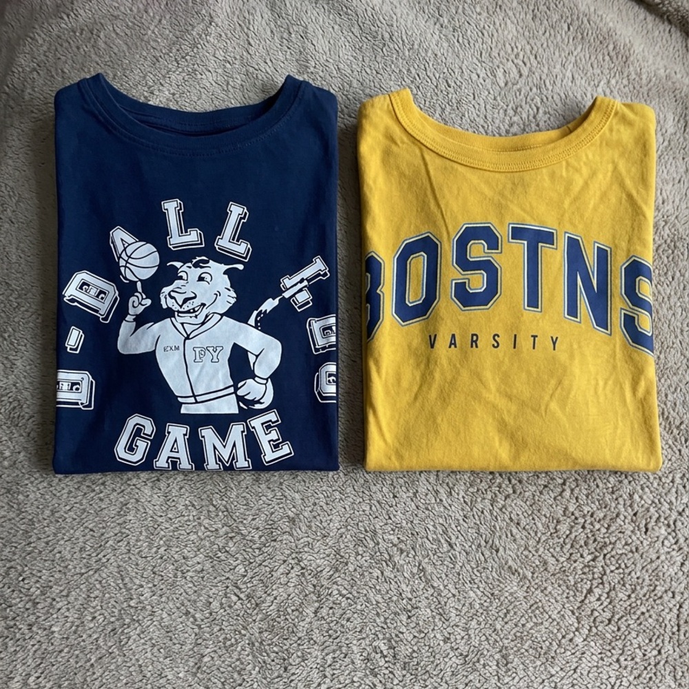 📦 LOT OF 2: H&M Varsity & B-Ball Graphic Tees - Size 3/4T EUC